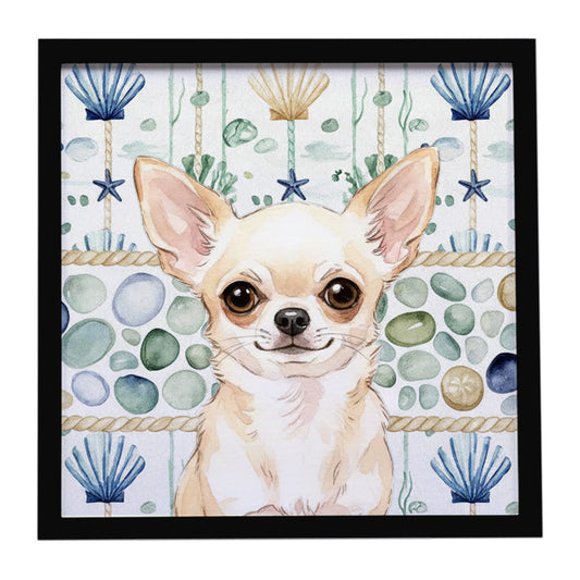 Buy this Cream Chihuahua Coastal Sea Glass Framed Metal Print