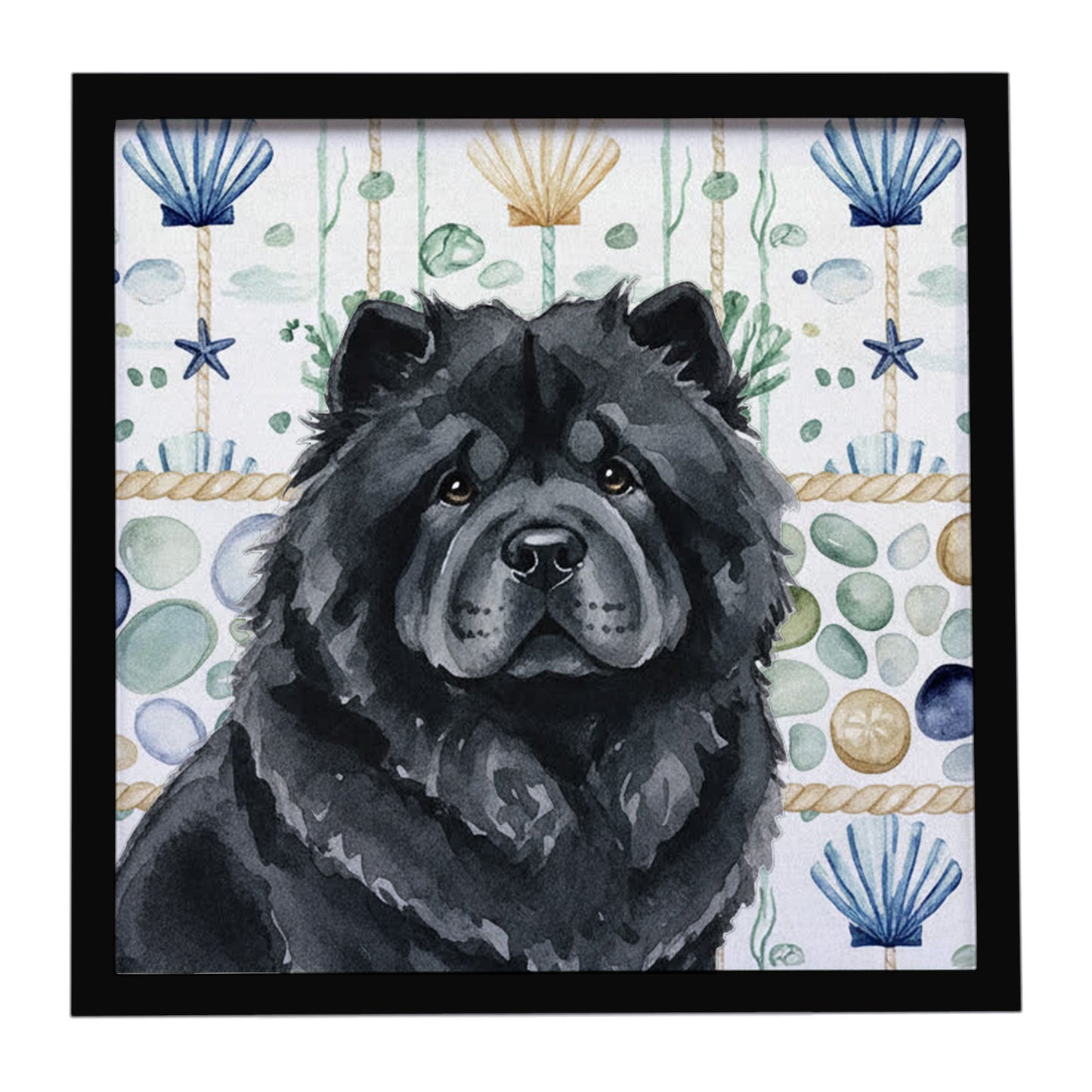 Buy this Black Chow Chow Coastal Sea Glass Framed Metal Print