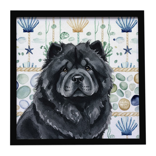 Buy this Black Chow Chow Coastal Sea Glass Framed Metal Print