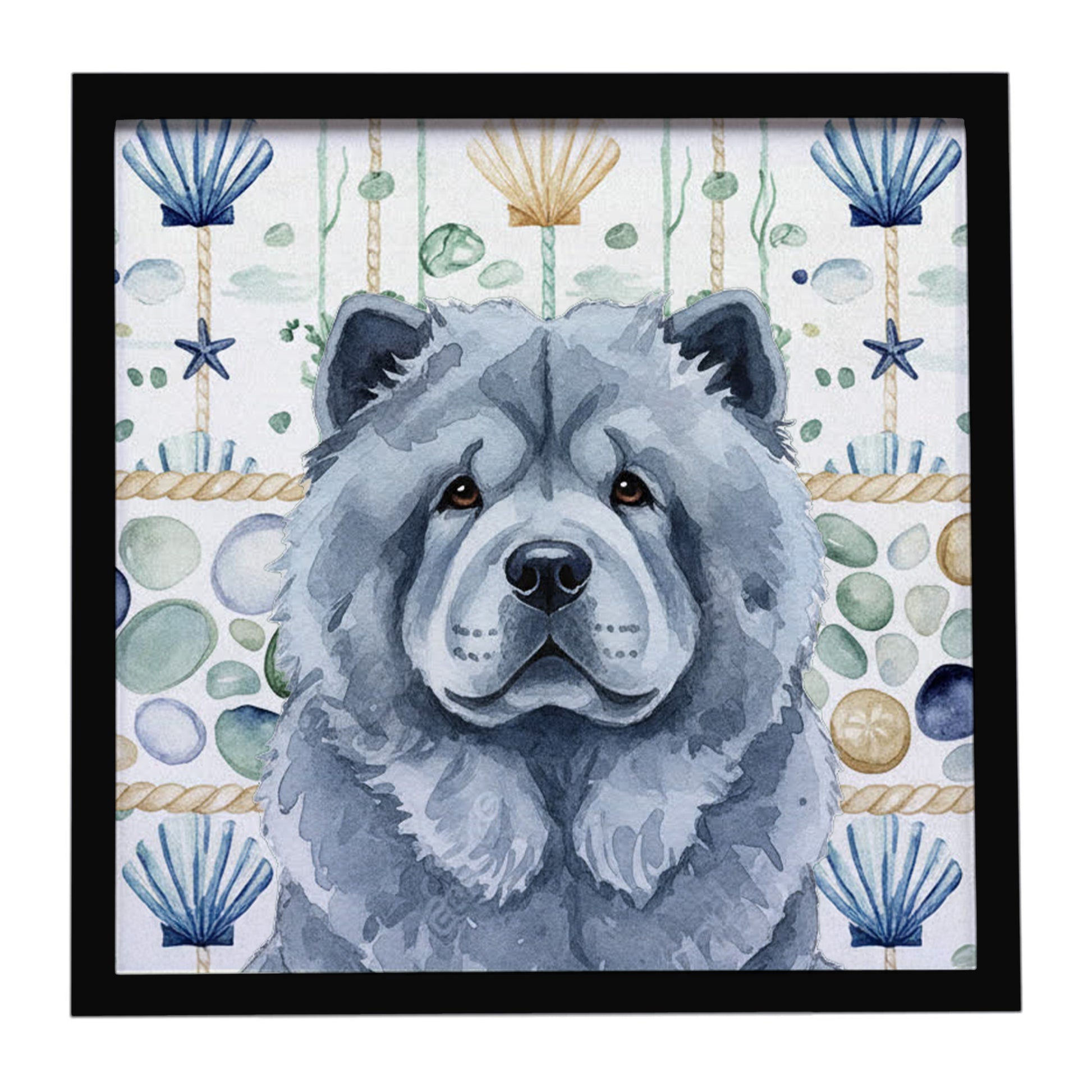 Buy this Blue Chow Chow Coastal Sea Glass Framed Metal Print