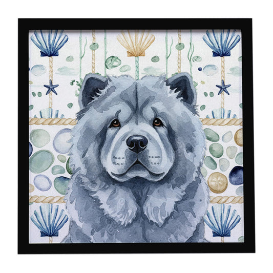 Buy this Blue Chow Chow Coastal Sea Glass Framed Metal Print