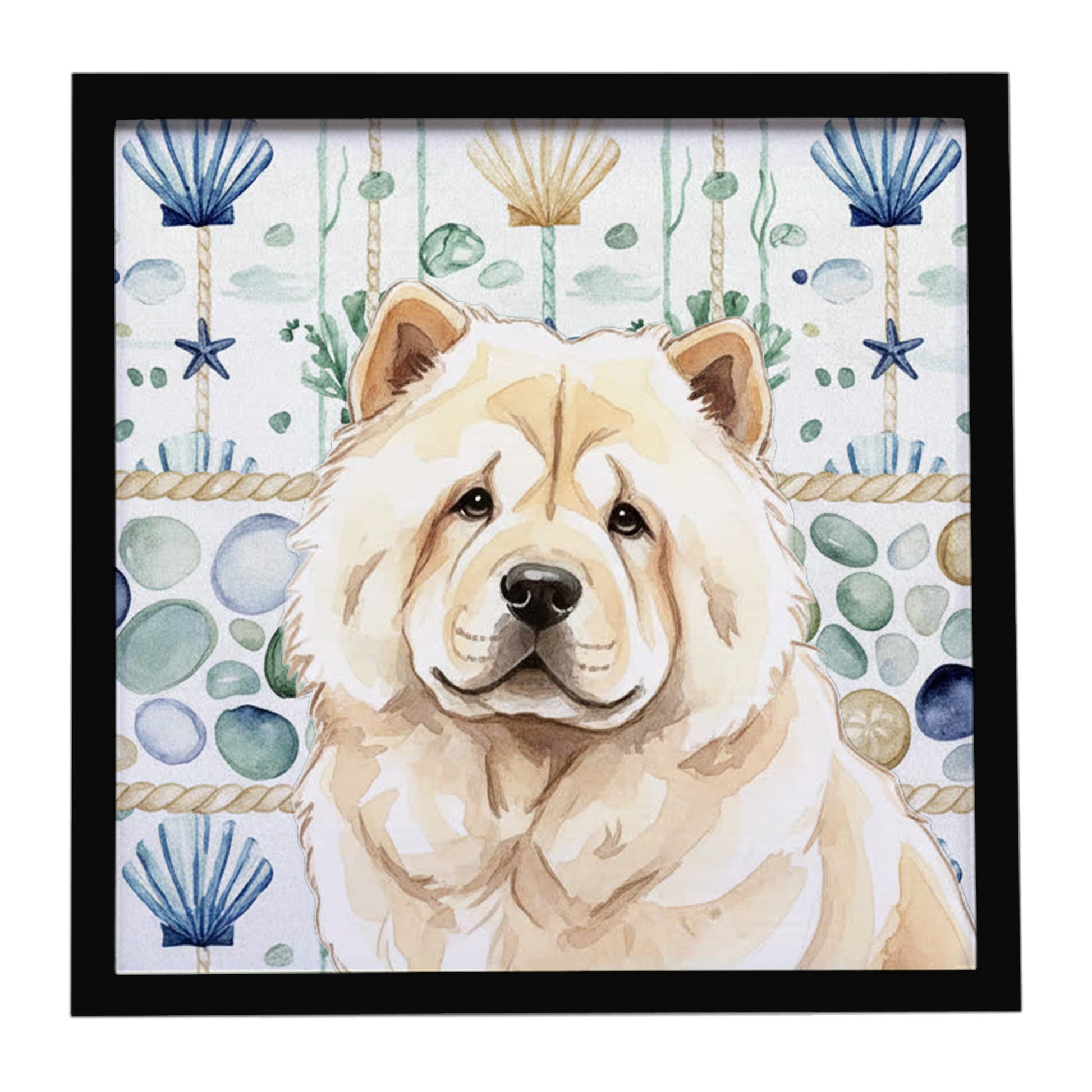 Buy this Cream Chow Chow Coastal Sea Glass Framed Metal Print