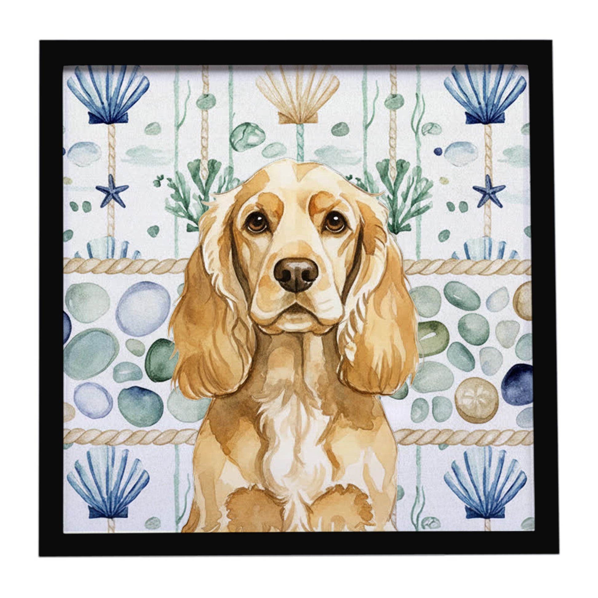 Buy this Buff Cocker Spaniel Coastal Sea Glass Framed Metal Print