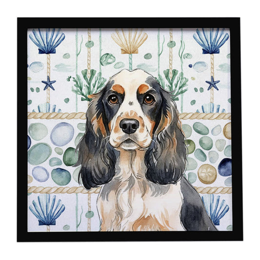 Buy this Parti Cocker Spaniel Coastal Sea Glass Framed Metal Print