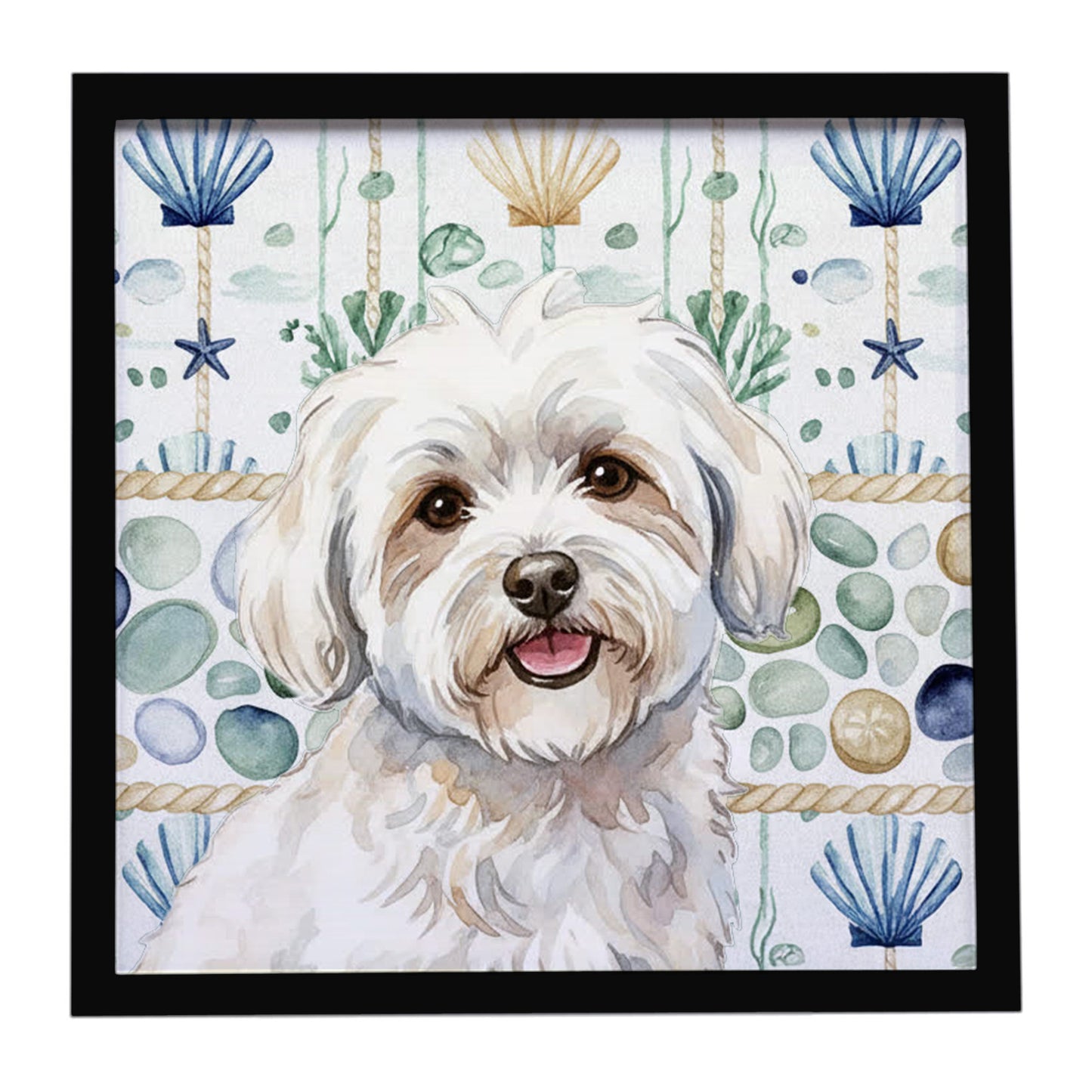Buy this Coton de Tulear Coastal Sea Glass Framed Metal Print