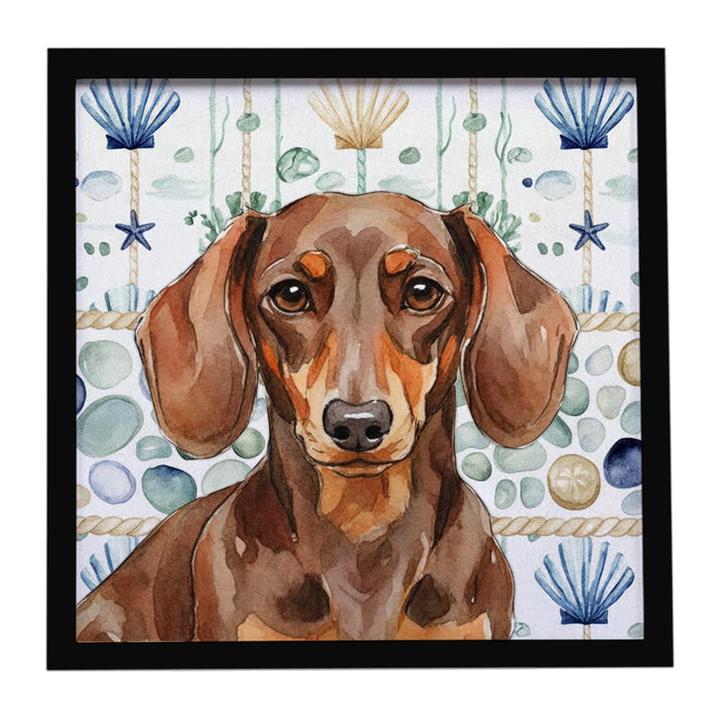 Buy this Chocolate and Tan Dachshund Coastal Sea Glass Framed Metal Print