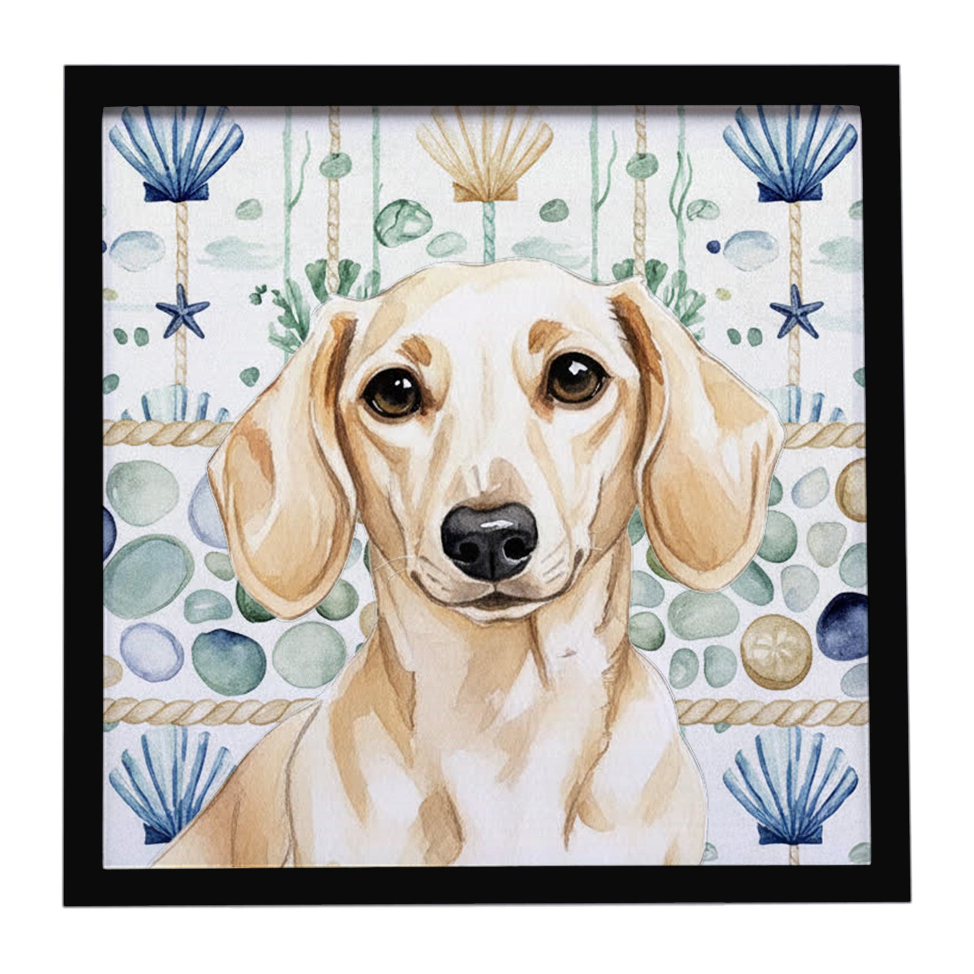 Buy this Cream Dachshund Coastal Sea Glass Framed Metal Print
