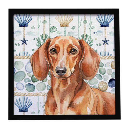Buy this Red Brown Dachshund Coastal Sea Glass Framed Metal Print