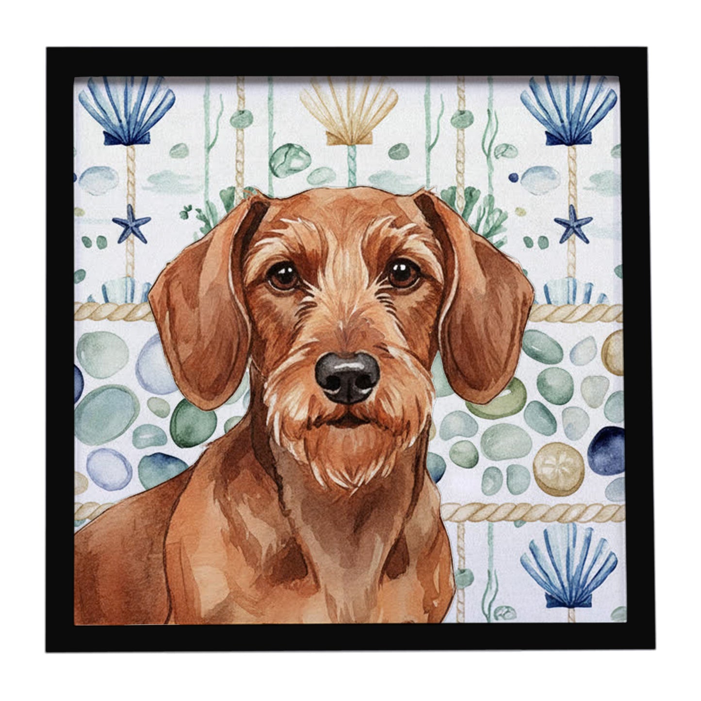 Buy this Wirehaired Red Dachshund Coastal Sea Glass Framed Metal Print