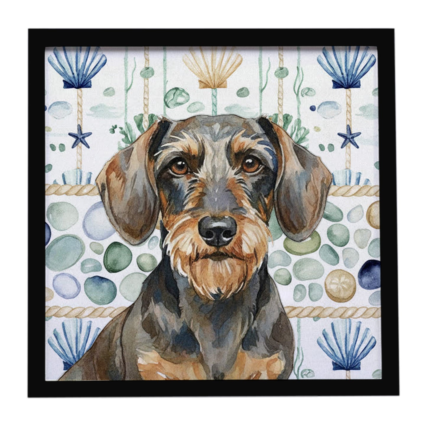 Buy this Wirehaired Wild Boar Dachshund Coastal Sea Glass Framed Metal Print
