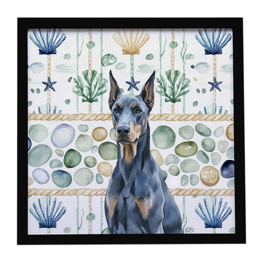Buy this Blue Doberman Pinscher Coastal Sea Glass Framed Metal Print