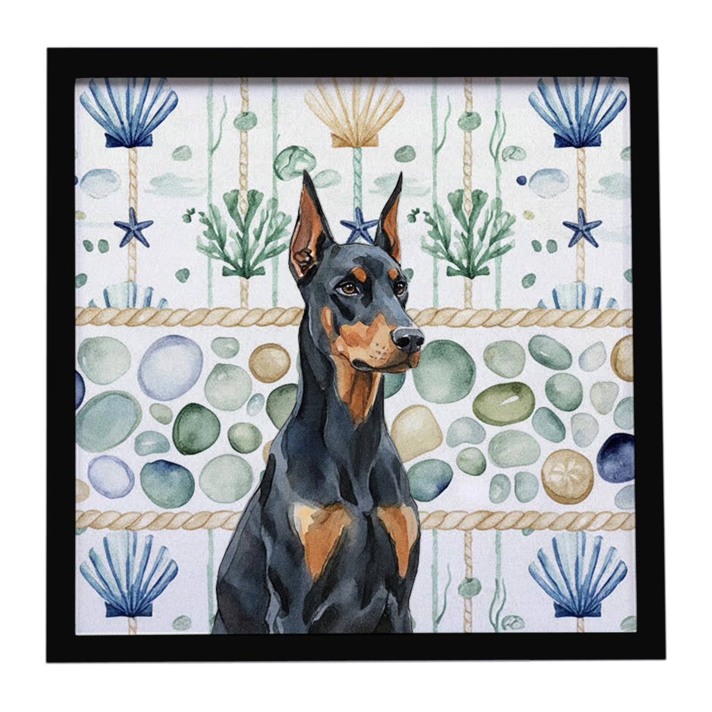 Buy this Doberman Pinscher Coastal Sea Glass Framed Metal Print