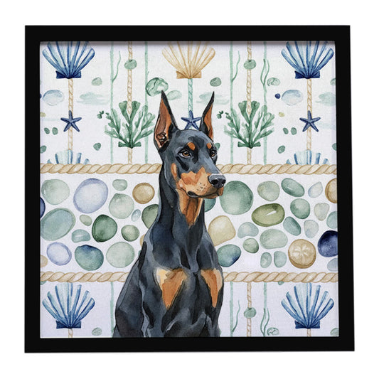 Buy this Doberman Pinscher Coastal Sea Glass Framed Metal Print