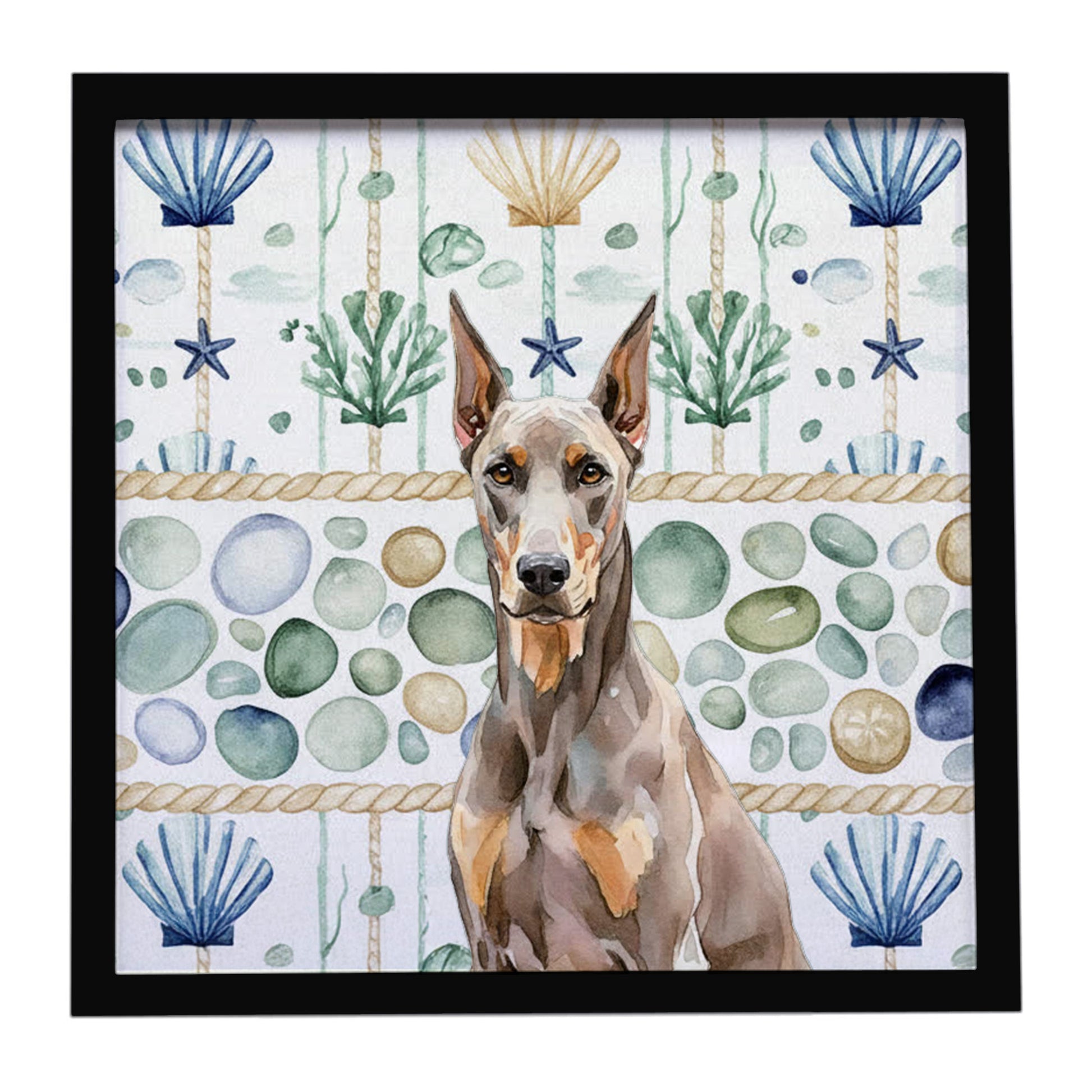 Buy this Fawn Doberman Pinscher Coastal Sea Glass Framed Metal Print