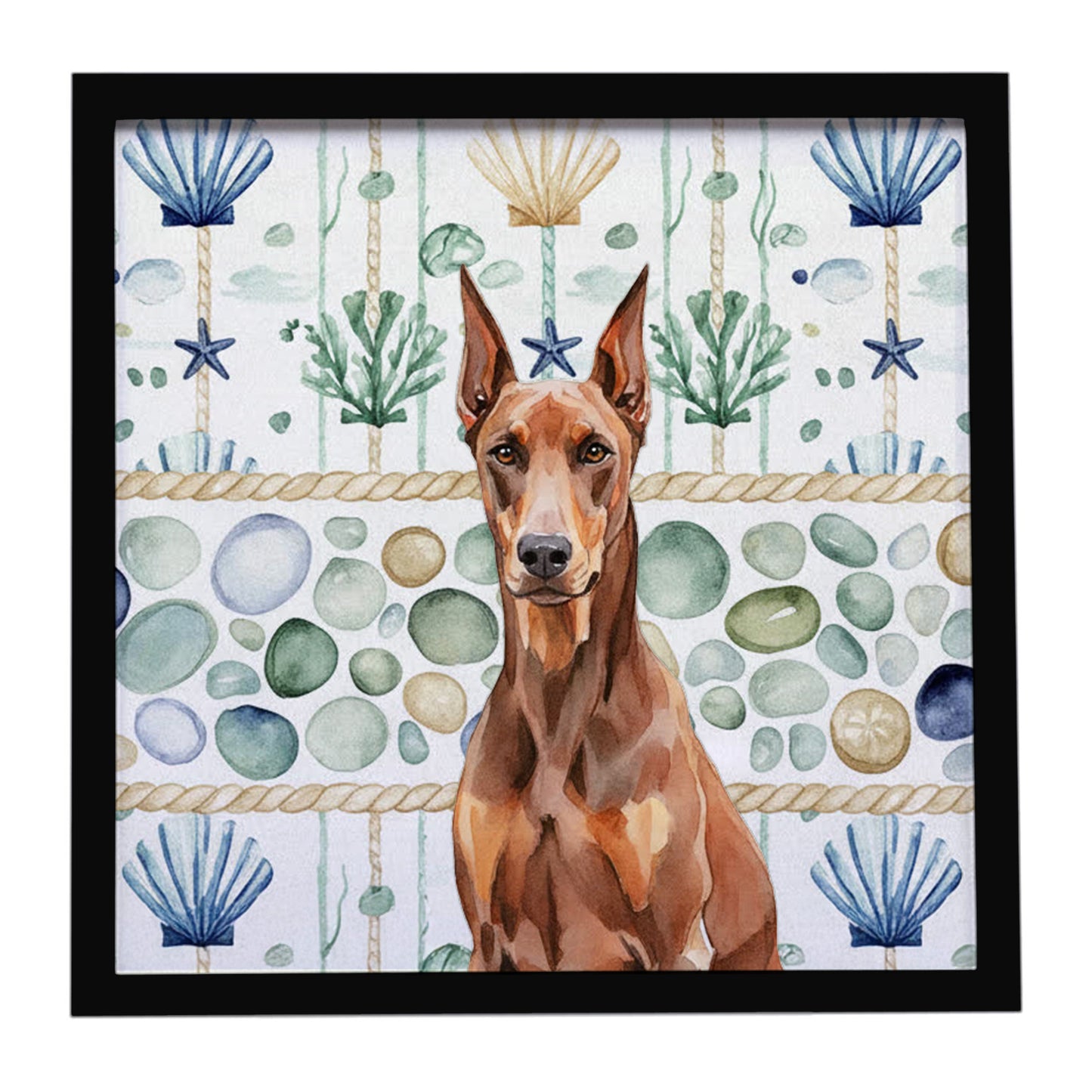 Buy this Red Doberman Pinscher Coastal Sea Glass Framed Metal Print