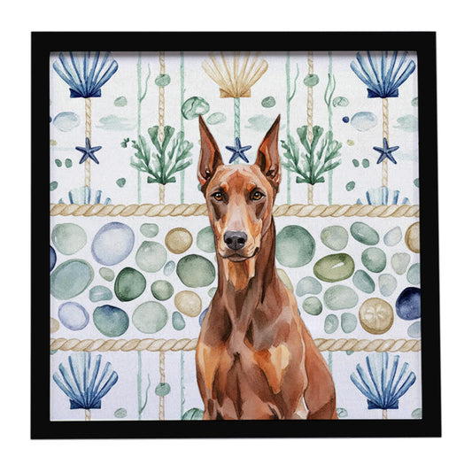 Buy this Red Doberman Pinscher Coastal Sea Glass Framed Metal Print