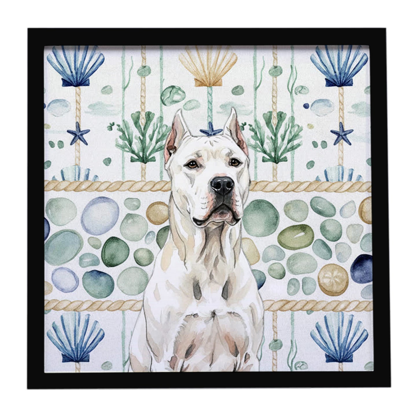 Buy this Dogo Argentino Coastal Sea Glass Framed Metal Print