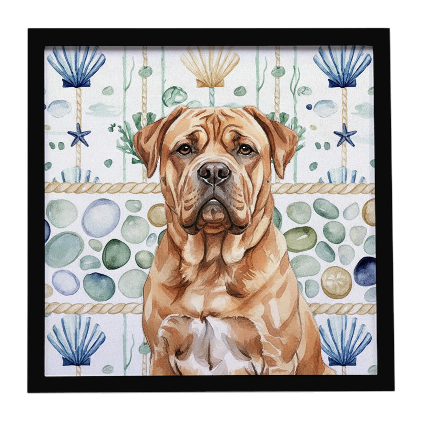 Buy this Dogue de Bordeaux Coastal Sea Glass Framed Metal Print