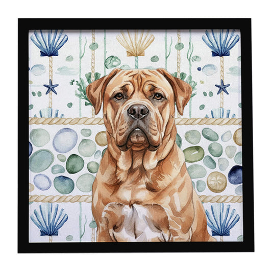 Buy this Dogue de Bordeaux Coastal Sea Glass Framed Metal Print