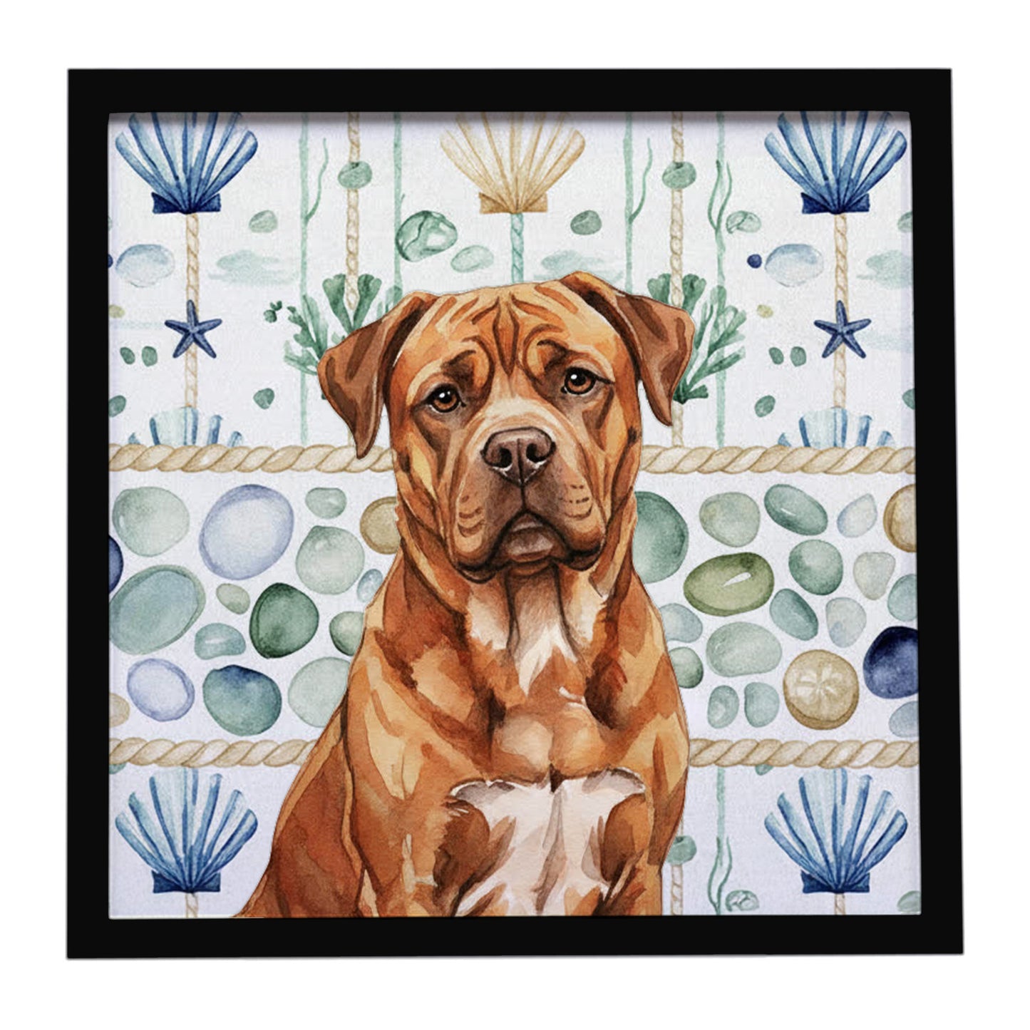 Buy this Mahogany Dogue de Bordeaux Coastal Sea Glass Framed Metal Print