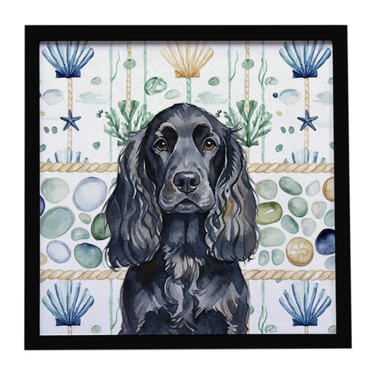 Buy this Black English Cocker Spaniel Coastal Sea Glass Framed Metal Print