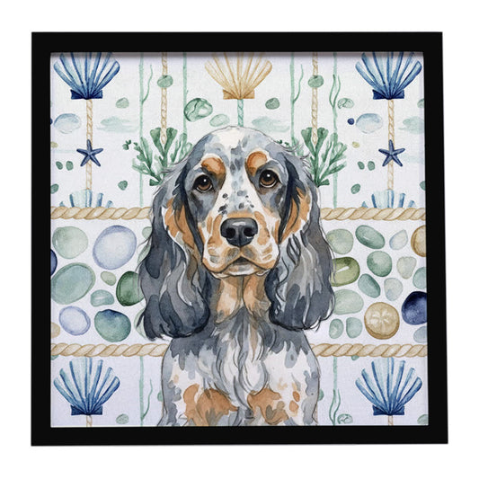 Buy this Blue Roan & Tan English Cocker Spaniel Coastal Sea Glass Framed Metal Print