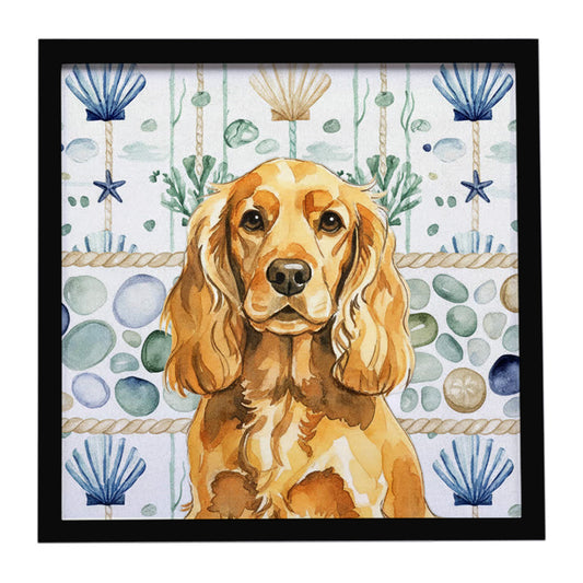 Buy this Golden English Cocker Spaniel Coastal Sea Glass Framed Metal Print