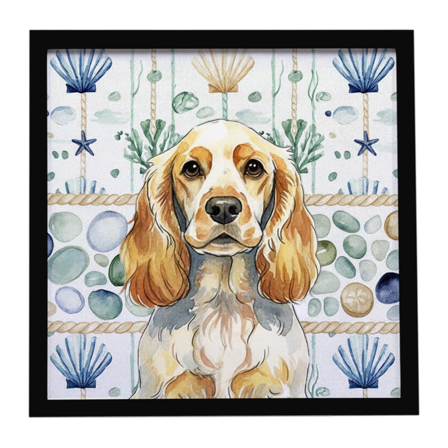 Buy this Lemon Roan English Cocker Spaniel Coastal Sea Glass Framed Metal Print