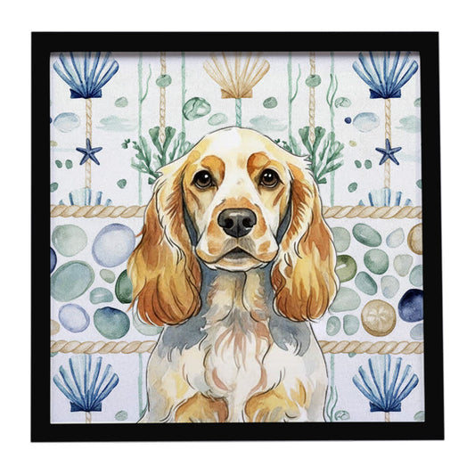 Buy this Lemon Roan English Cocker Spaniel Coastal Sea Glass Framed Metal Print