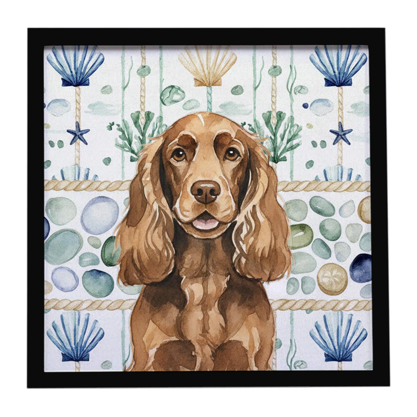 Buy this Liver English Cocker Spaniel Coastal Sea Glass Framed Metal Print