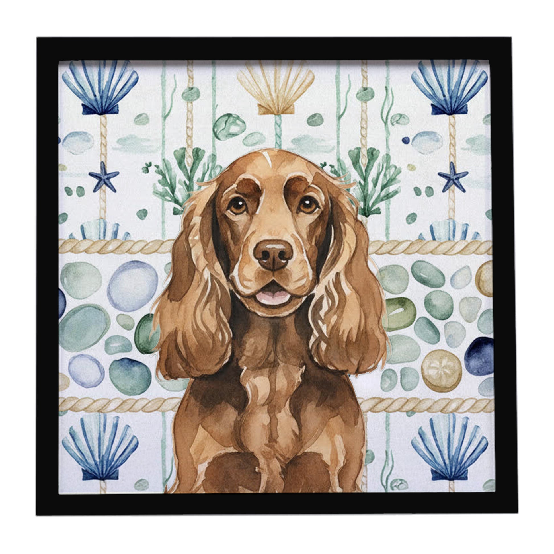 Buy this Liver English Cocker Spaniel Coastal Sea Glass Framed Metal Print
