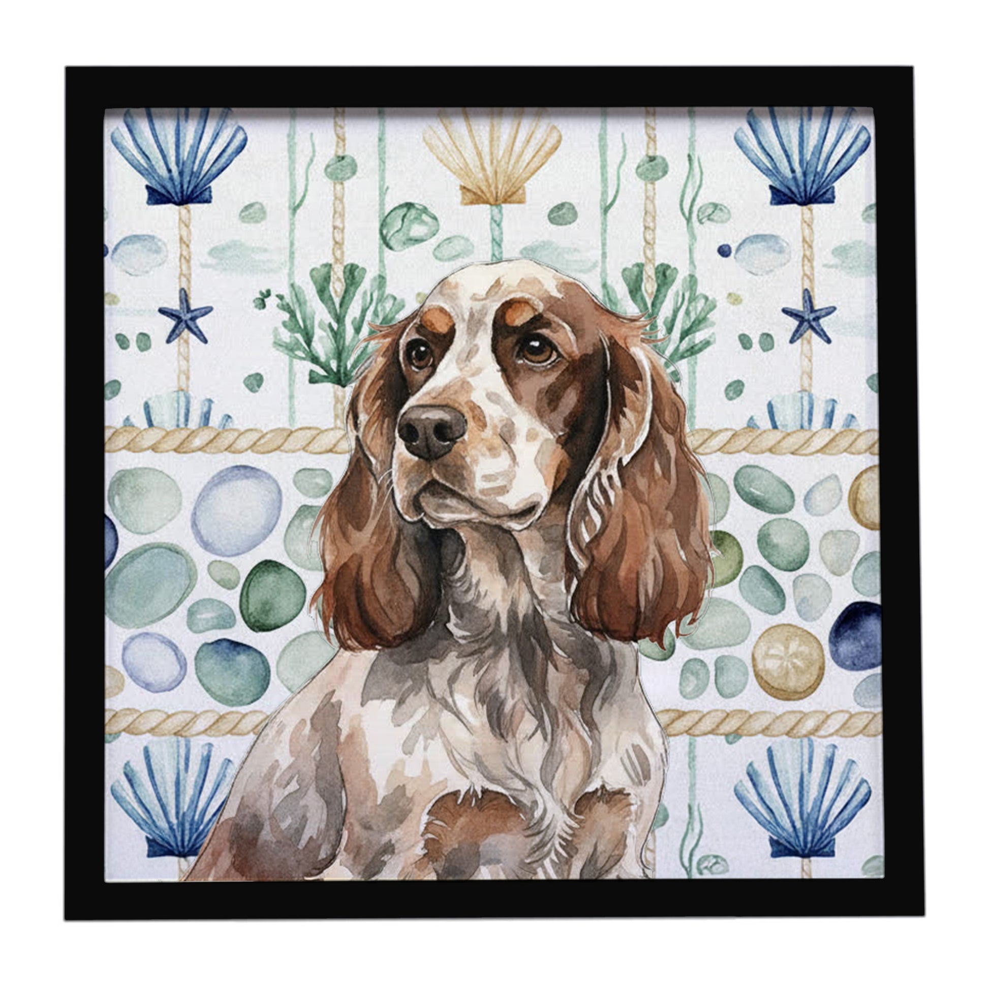 Buy this Liver Roan English Cocker Spaniel Coastal Sea Glass Framed Metal Print