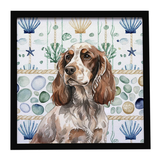Buy this Liver Roan English Cocker Spaniel Coastal Sea Glass Framed Metal Print