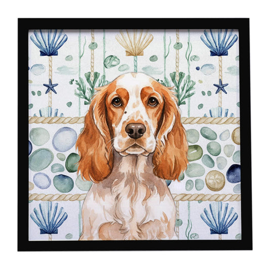 Buy this Orange Roan English Cocker Spaniel Coastal Sea Glass Framed Metal Print