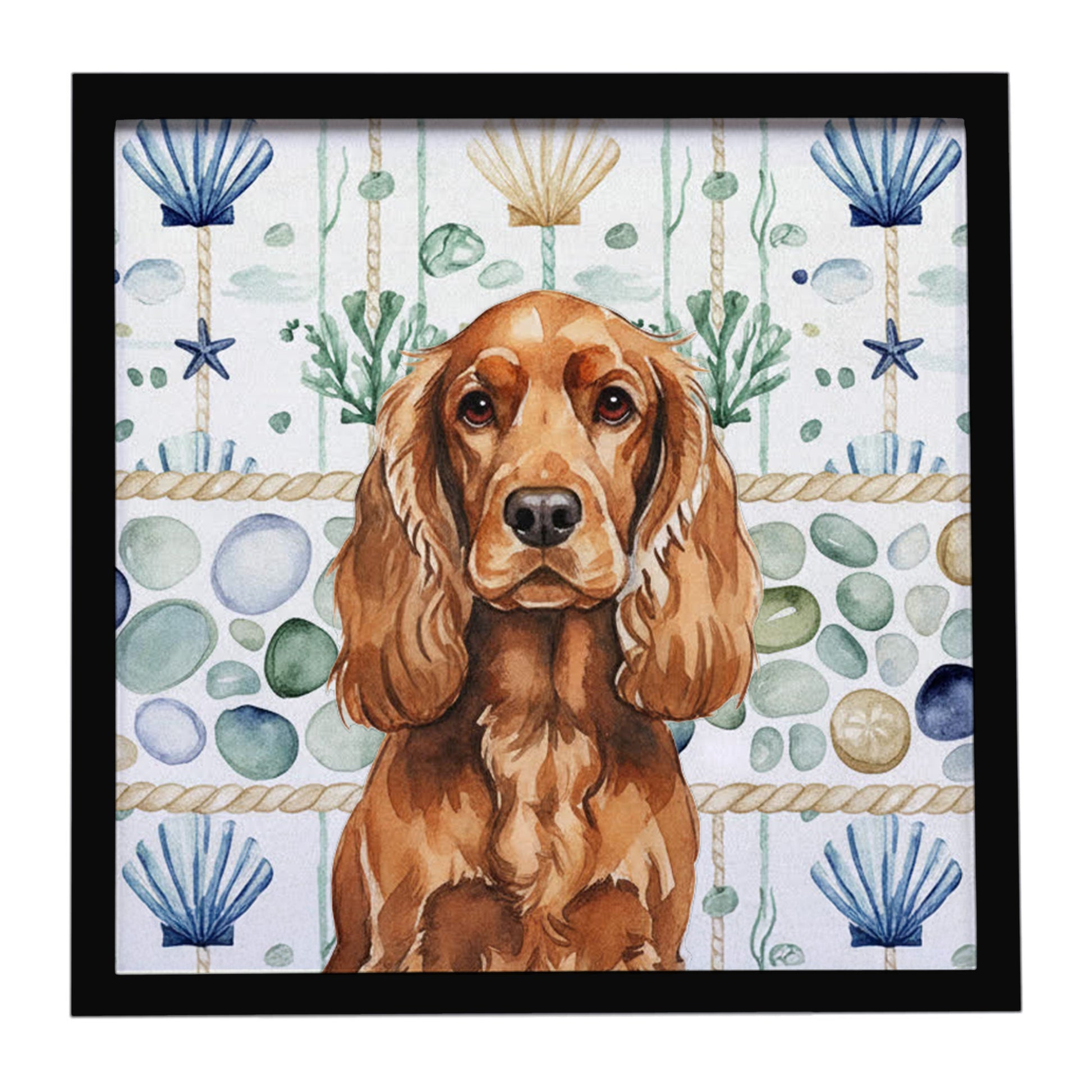 Buy this Red English Cocker Spaniel Coastal Sea Glass Framed Metal Print