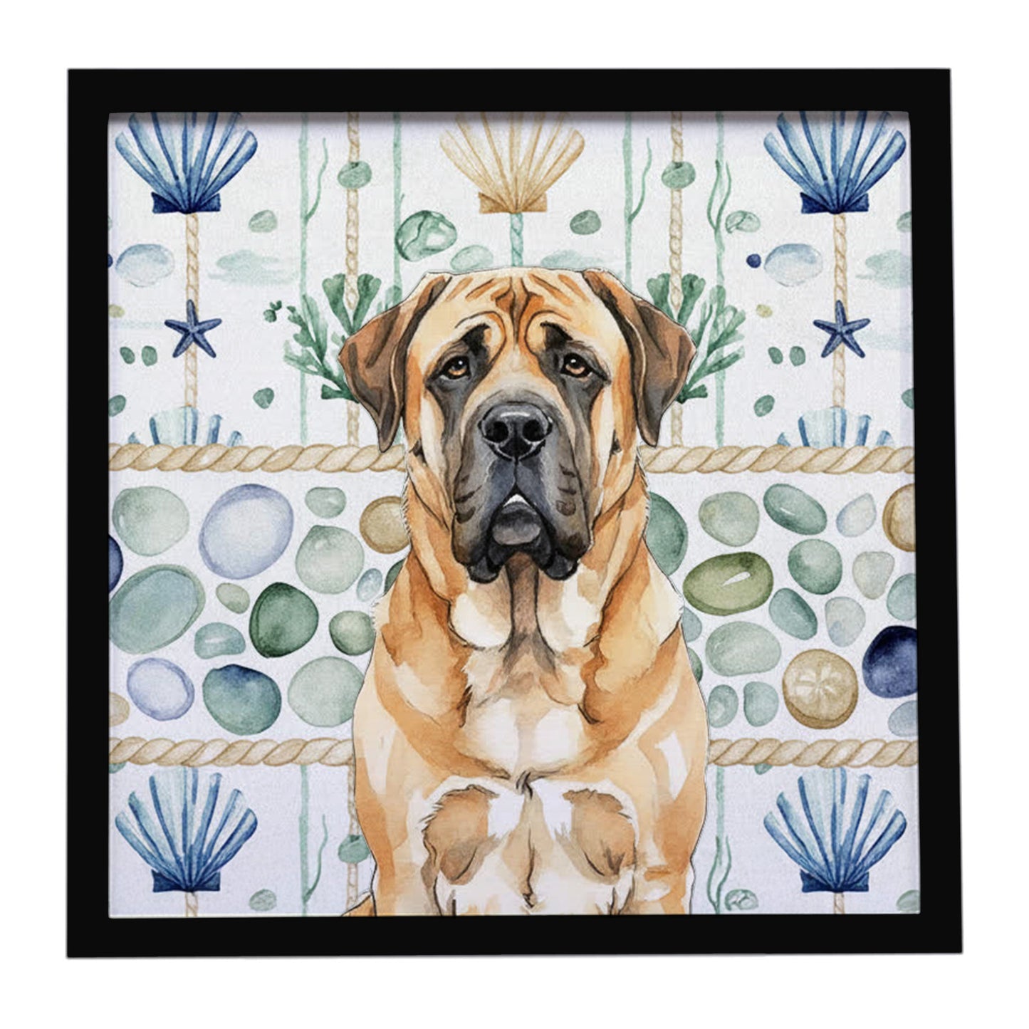 Buy this Apricot English Mastiff Coastal Sea Glass Framed Metal Print