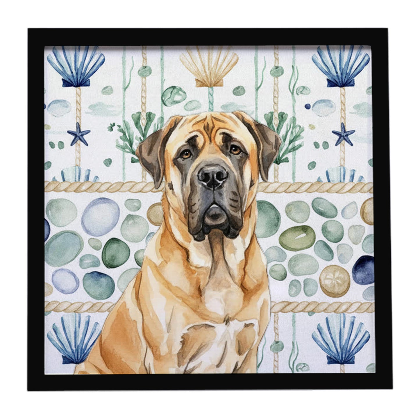Buy this Fawn English Mastiff Coastal Sea Glass Framed Metal Print