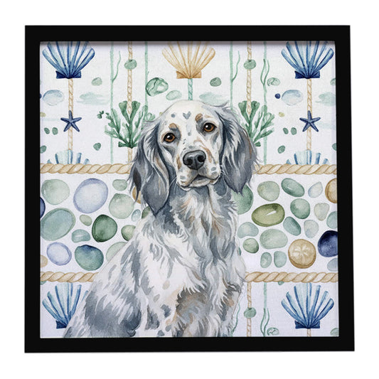 Buy this Blue Belton English Setter Coastal Sea Glass Framed Metal Print