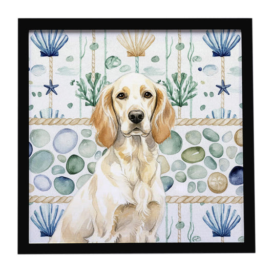 Buy this Lemon Belton English Setter Coastal Sea Glass Framed Metal Print