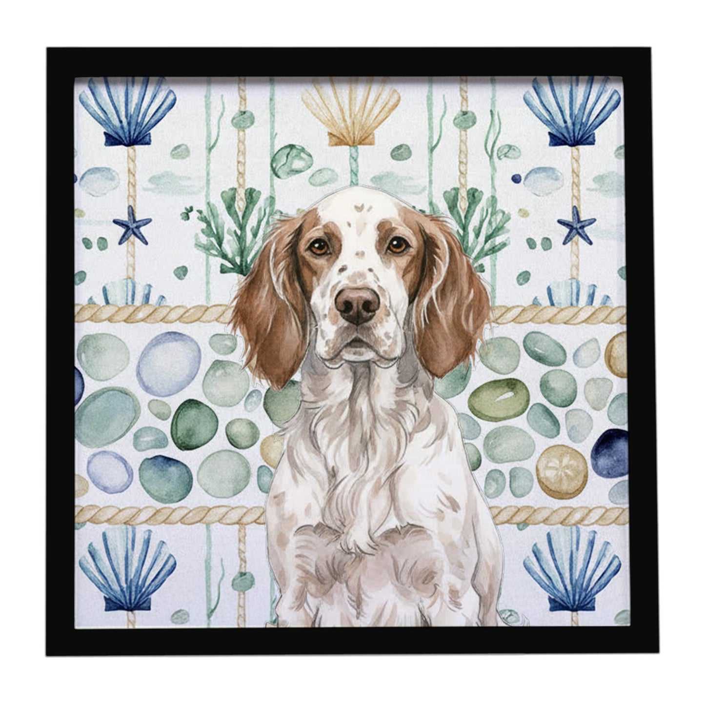 Buy this Liver Belton English Setter Coastal Sea Glass Framed Metal Print