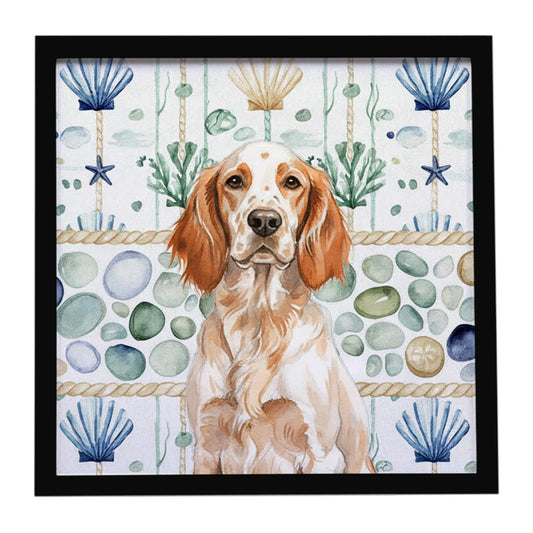 Buy this Orange Belton English Setter Coastal Sea Glass Framed Metal Print