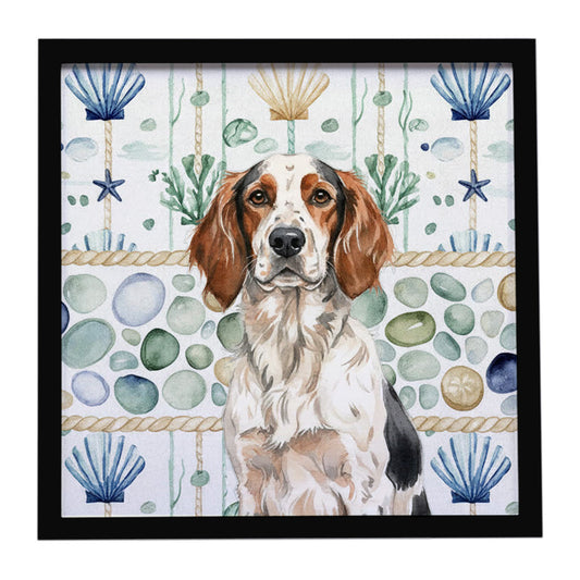 Buy this Tricolor English Setter Coastal Sea Glass Framed Metal Print