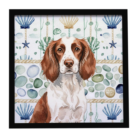 Buy this Liver and White English Springer Spaniel Coastal Sea Glass Framed Metal Print