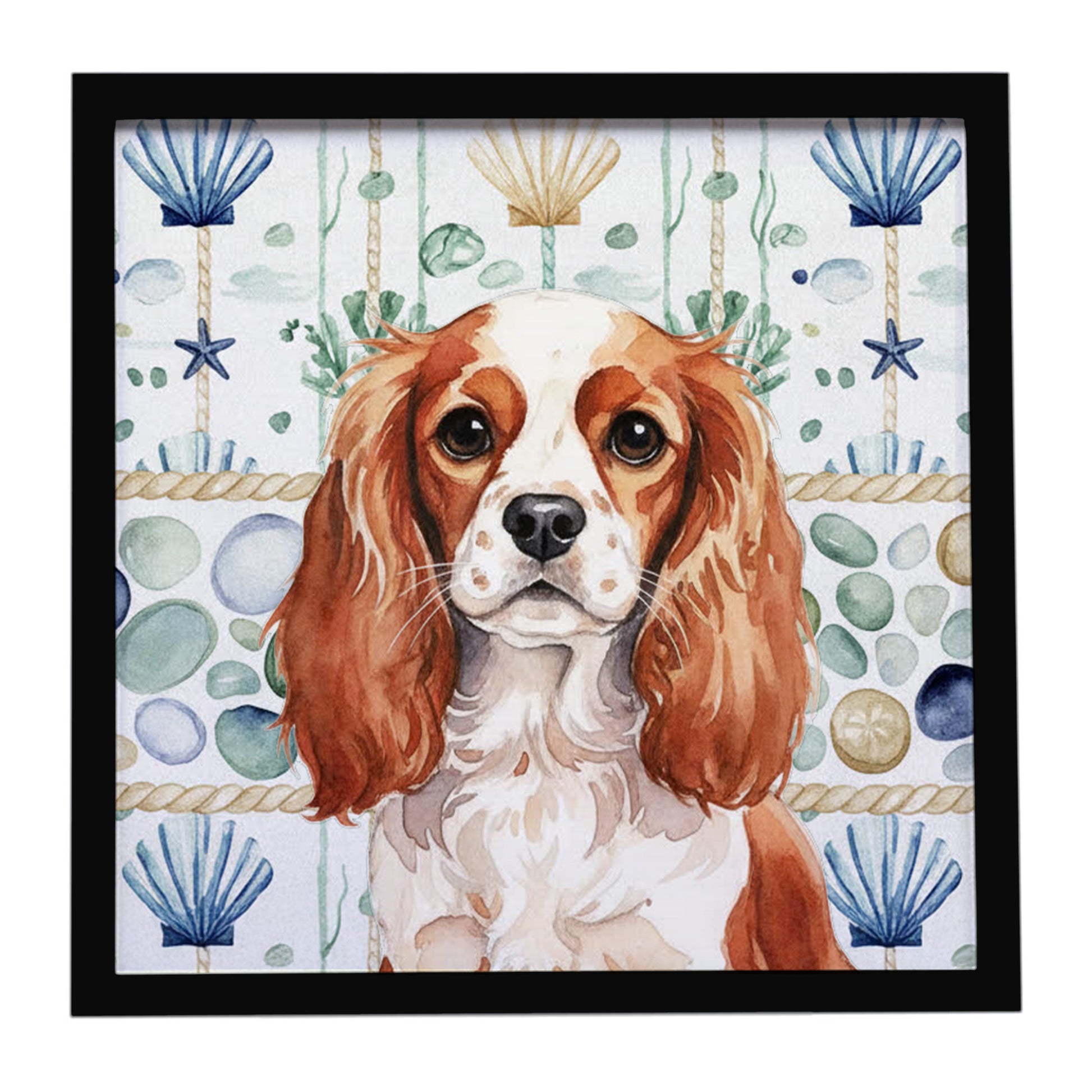 Buy this Blenheim English Toy Spaniel Coastal Sea Glass Framed Metal Print