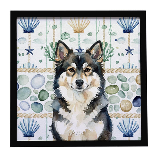 Buy this Finnish Lapphund Coastal Sea Glass Framed Metal Print