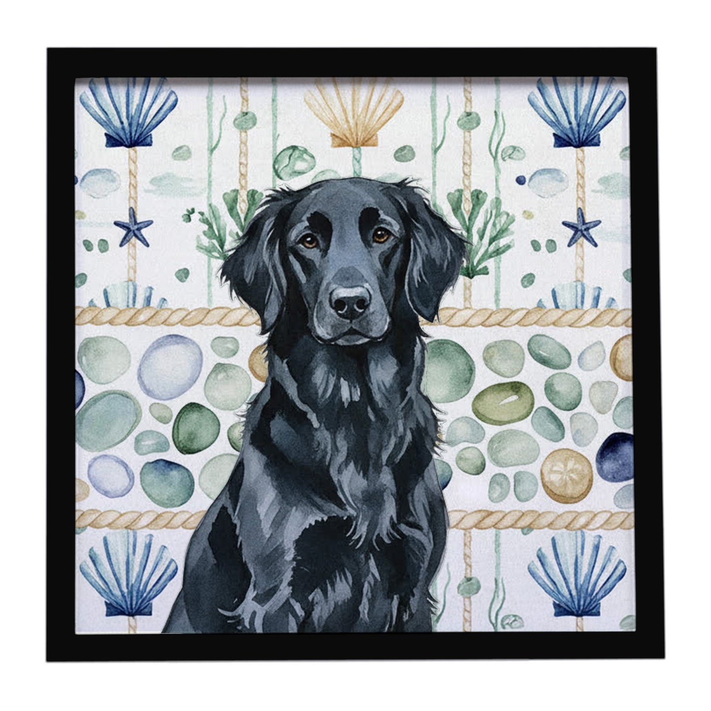 Buy this Black Flat-Coated Retriever Coastal Sea Glass Framed Metal Print