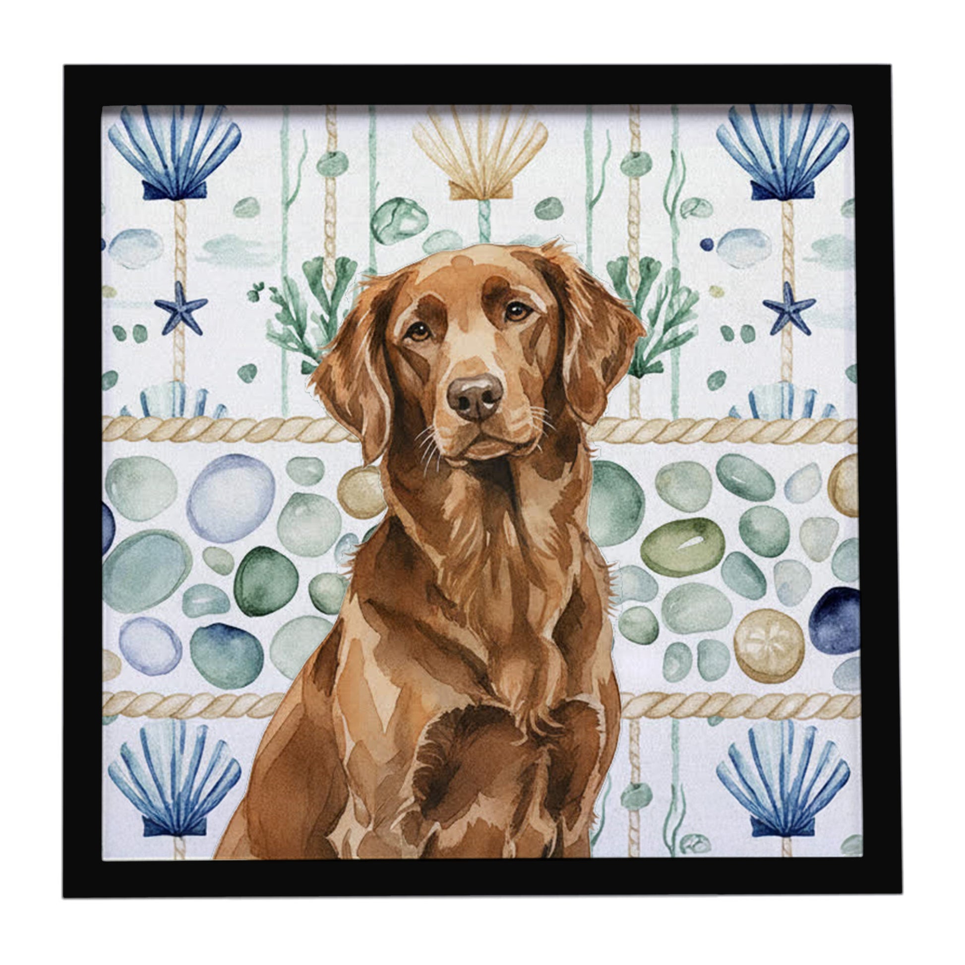 Buy this Liver Flat-Coated Retriever Coastal Sea Glass Framed Metal Print