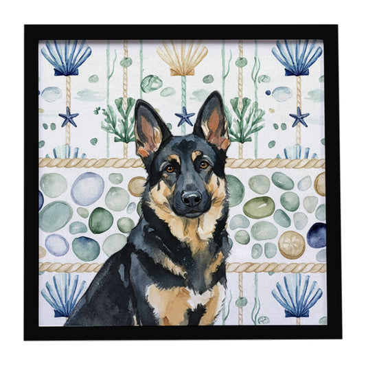 Buy this Black and Tan German Shepherd Coastal Sea Glass Framed Metal Print