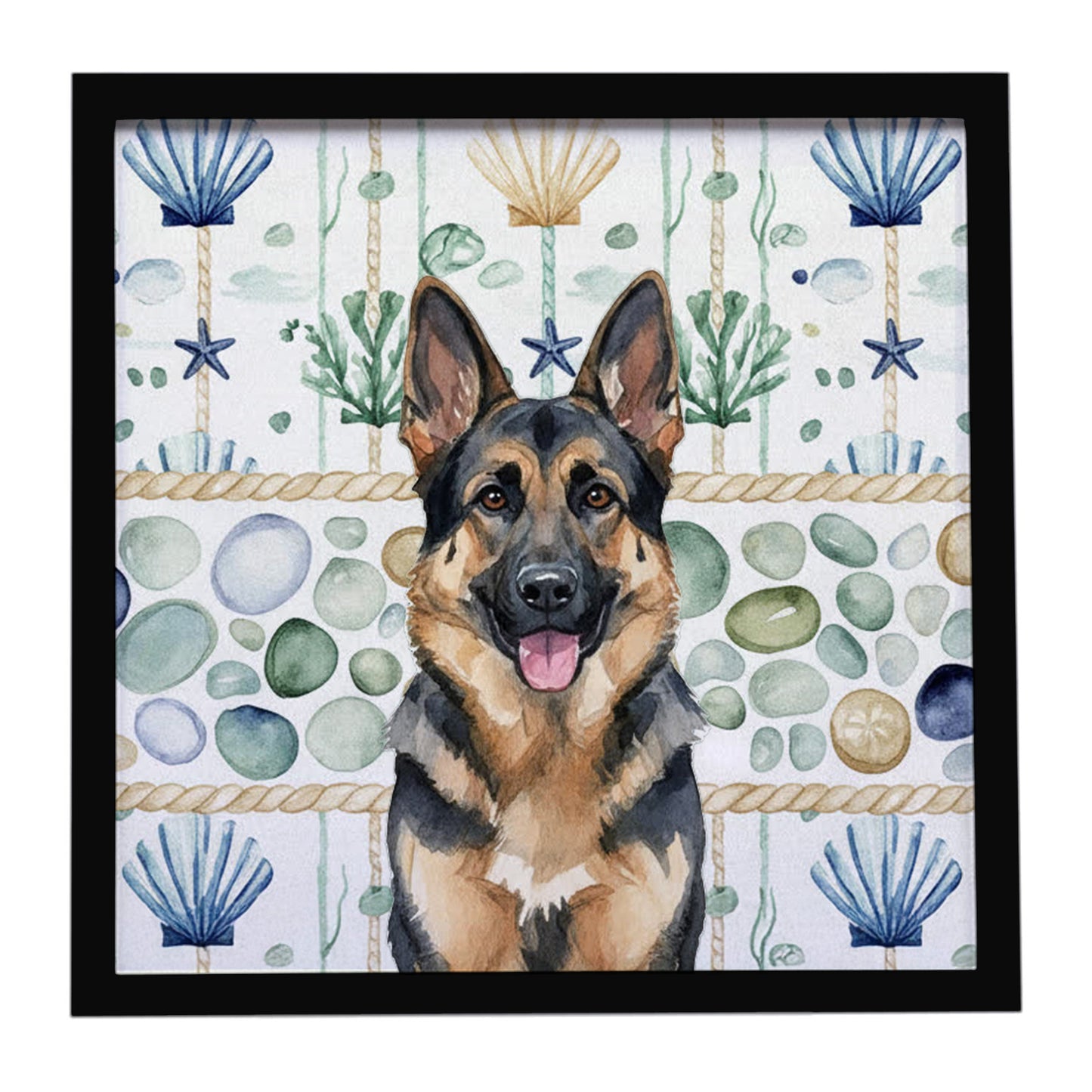 Buy this German Shepherd Coastal Sea Glass Framed Metal Print