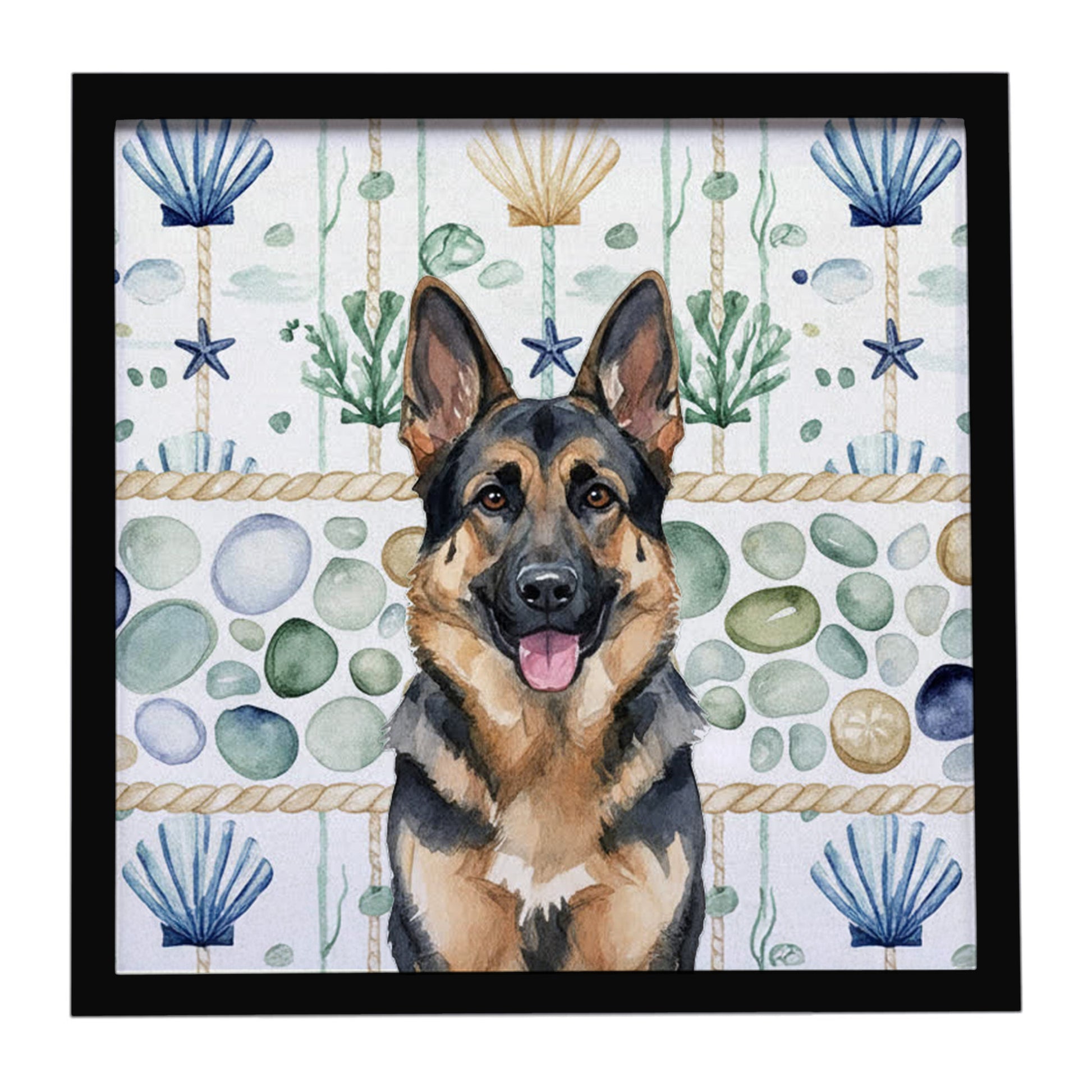 Buy this German Shepherd Coastal Sea Glass Framed Metal Print